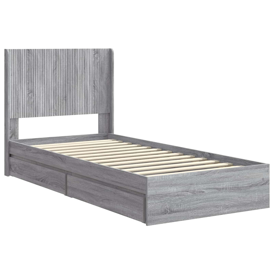 Bedframe met opbergruimte en hoofdbord Grijs Sonoma 90 x 200 cm