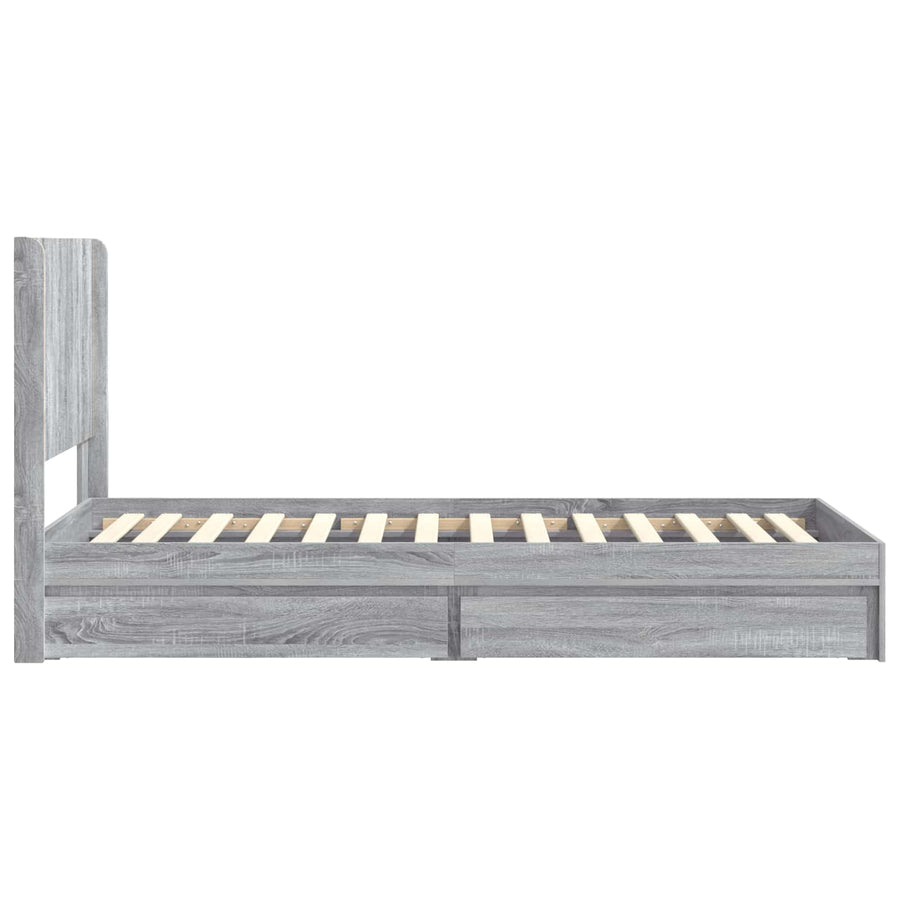 Bedframe met opbergruimte en hoofdbord Grijs Sonoma 90 x 200 cm