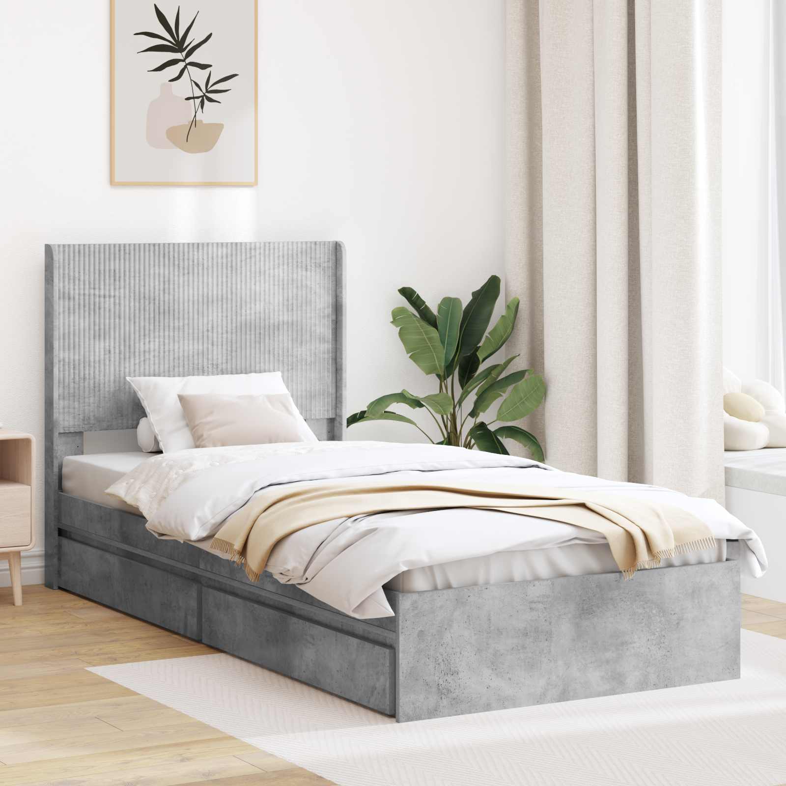 Bedframe met opbergruimte en hoofdbord Betongrijs 90 x 190 cm