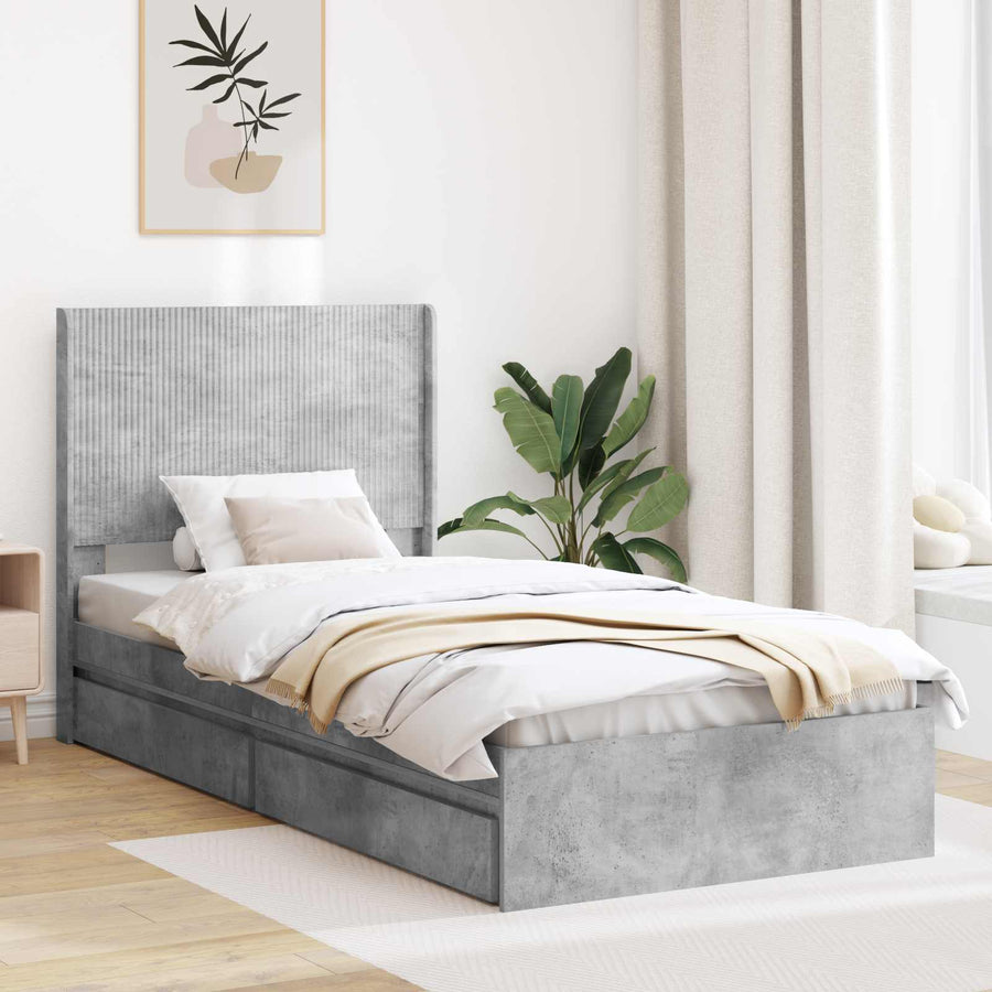 Bedframe met opbergruimte en hoofdbord Betongrijs 90 x 190 cm