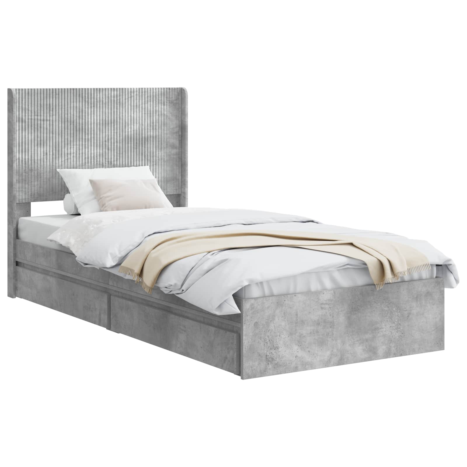 Bedframe met opbergruimte en hoofdbord Betongrijs 90 x 190 cm