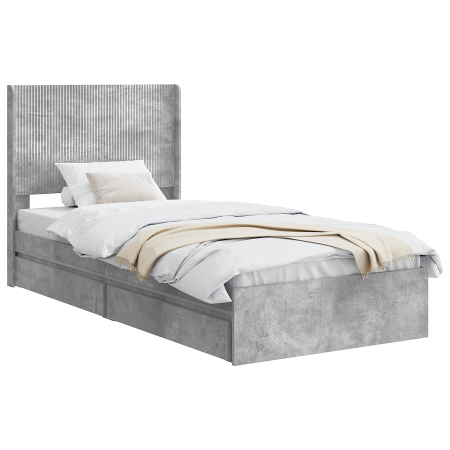Bedframe met opbergruimte en hoofdbord Betongrijs 90 x 190 cm