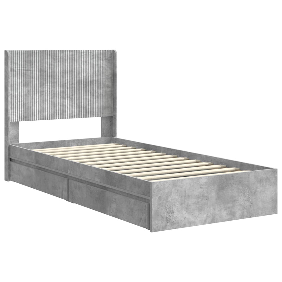 Bedframe met opbergruimte en hoofdbord Betongrijs 90 x 190 cm