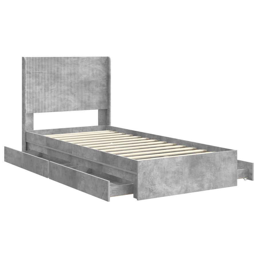 Bedframe met opbergruimte en hoofdbord Betongrijs 90 x 190 cm