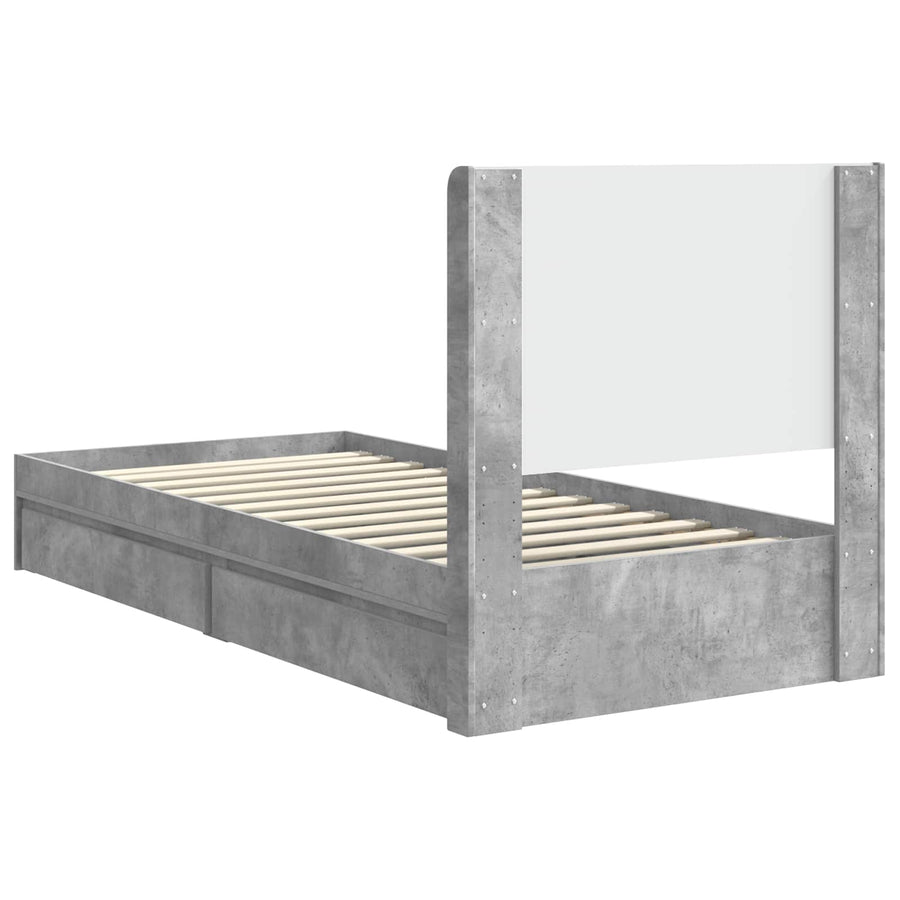 Bedframe met opbergruimte en hoofdbord Betongrijs 90 x 190 cm