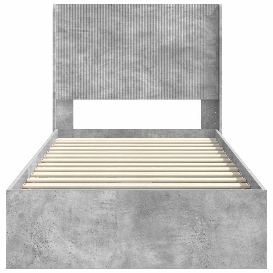 Bedframe met opbergruimte en hoofdbord Betongrijs 90 x 190 cm