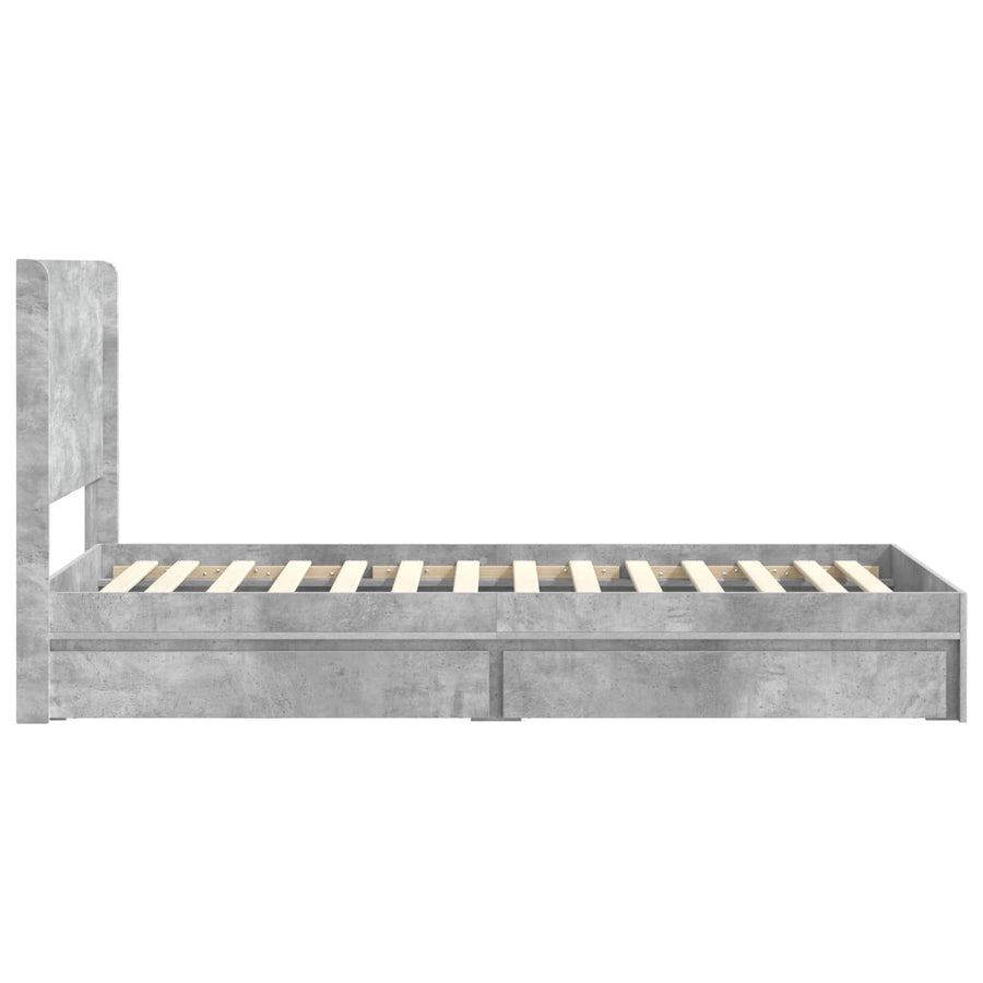 Bedframe met opbergruimte en hoofdbord Betongrijs 90 x 190 cm
