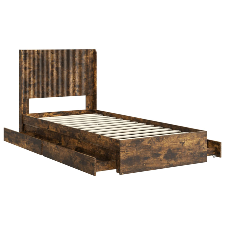 Bedframe met opbergruimte en hoofdbord Gerookt eiken