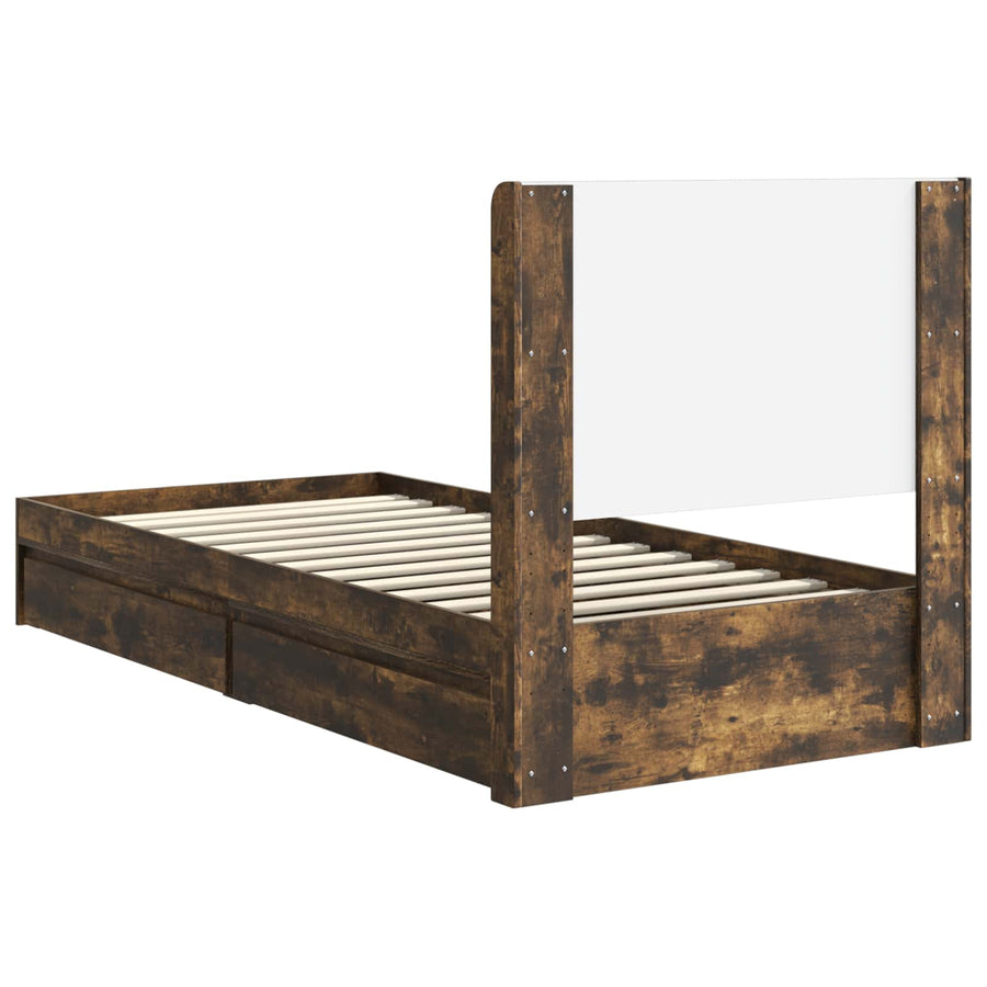 Bedframe met opbergruimte en hoofdbord Gerookt eiken