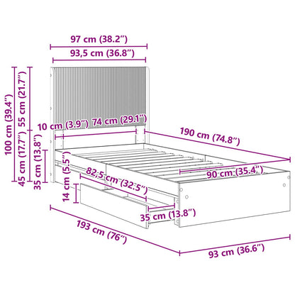 Bedframe met opbergruimte en hoofdbord 3 pcs Bewerkt hout