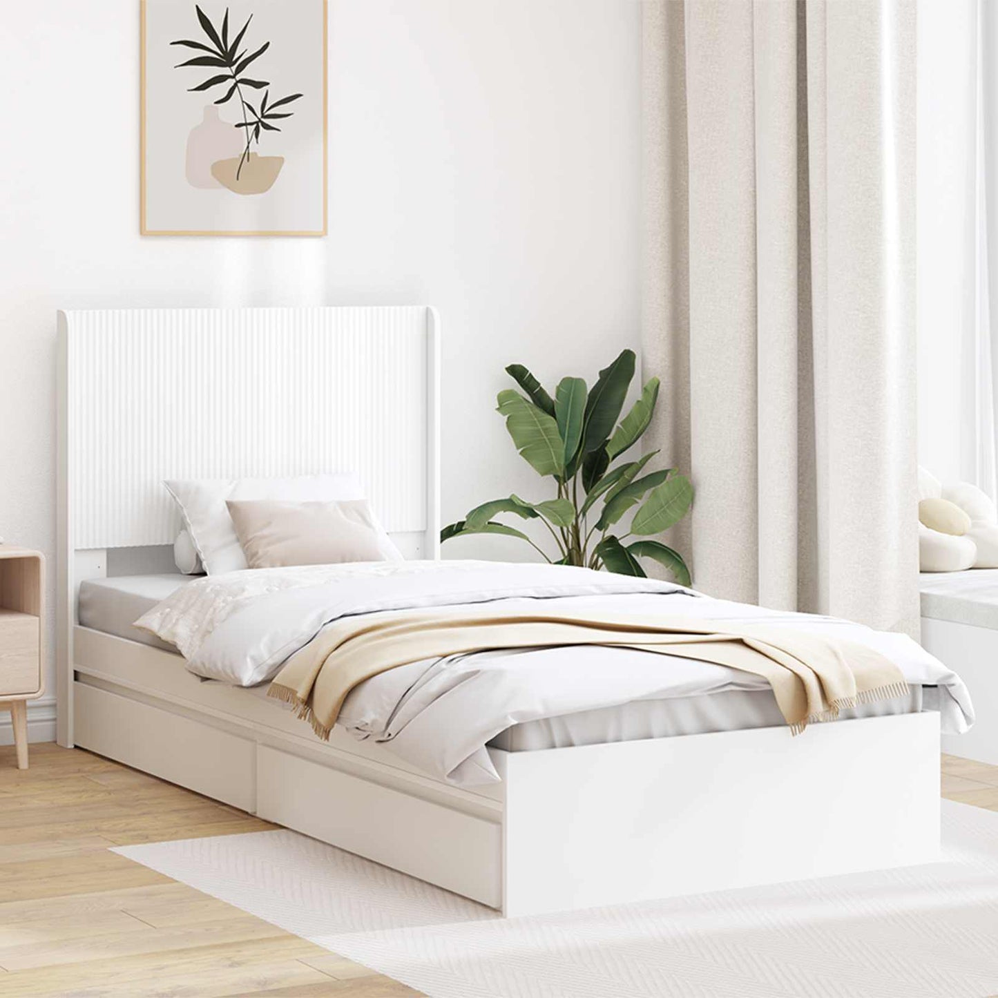 Bedframe met opbergruimte en hoofdbord Wit 75 x 190 cm