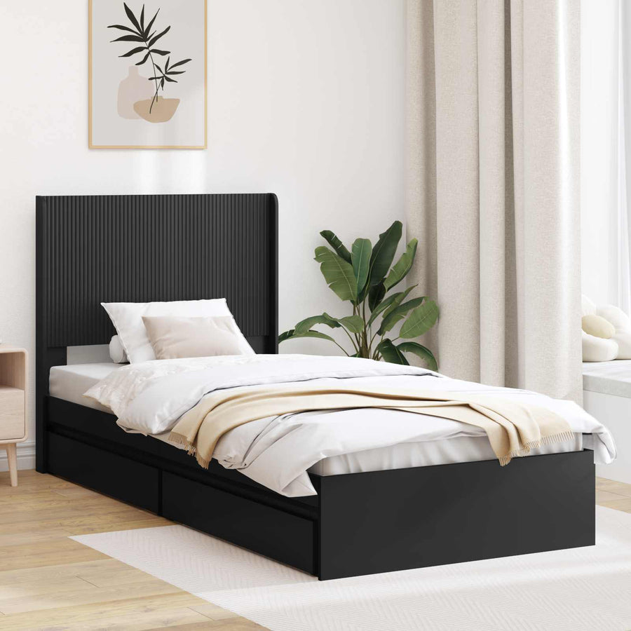 Bedframe met opbergruimte en hoofdbord Zwart 75 x 190 cm