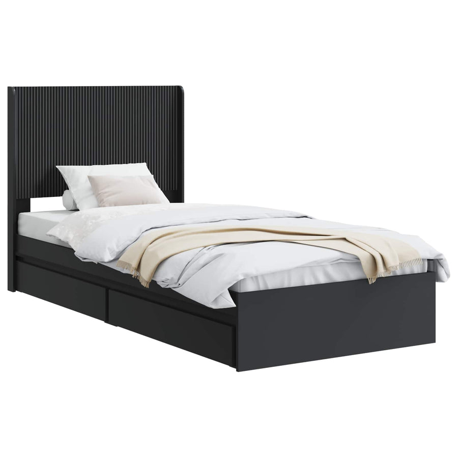 Bedframe met opbergruimte en hoofdbord Zwart 75 x 190 cm