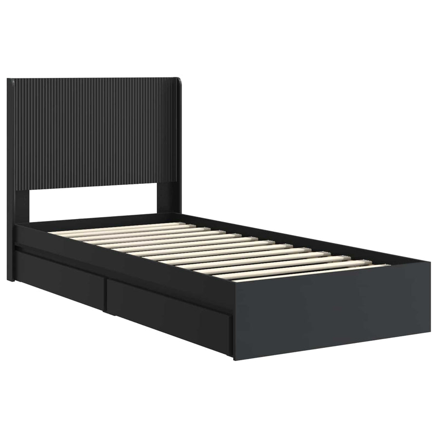 Bedframe met opbergruimte en hoofdbord Zwart 75 x 190 cm