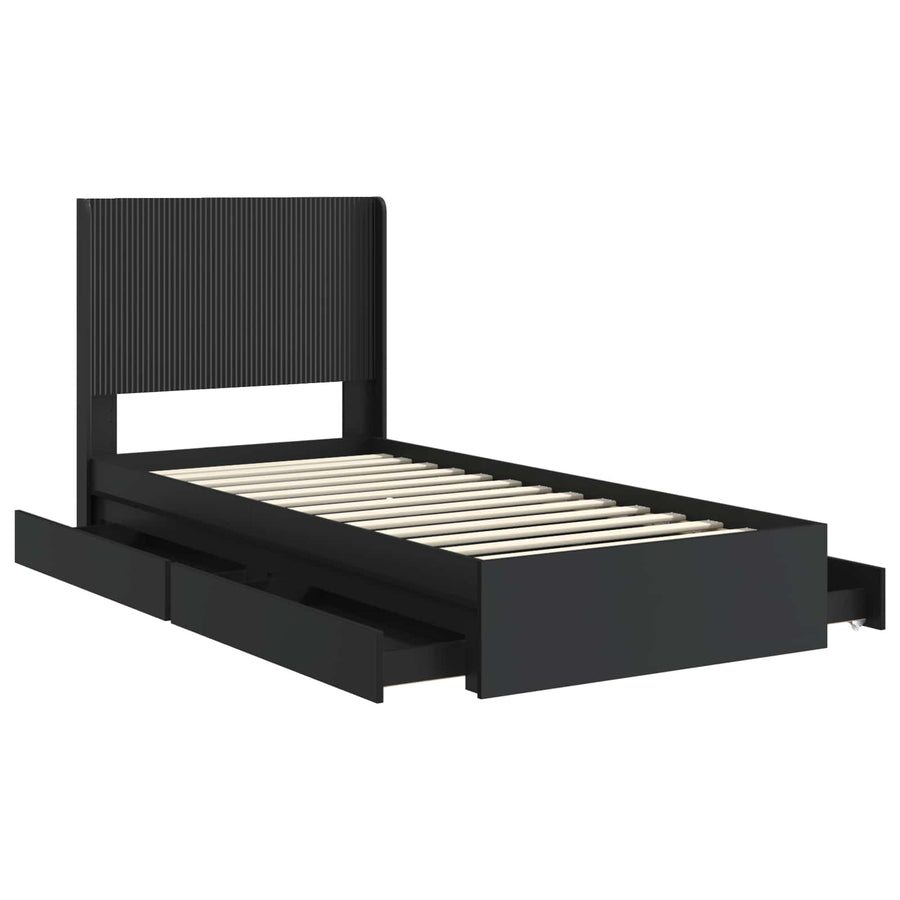Bedframe met opbergruimte en hoofdbord Zwart 75 x 190 cm