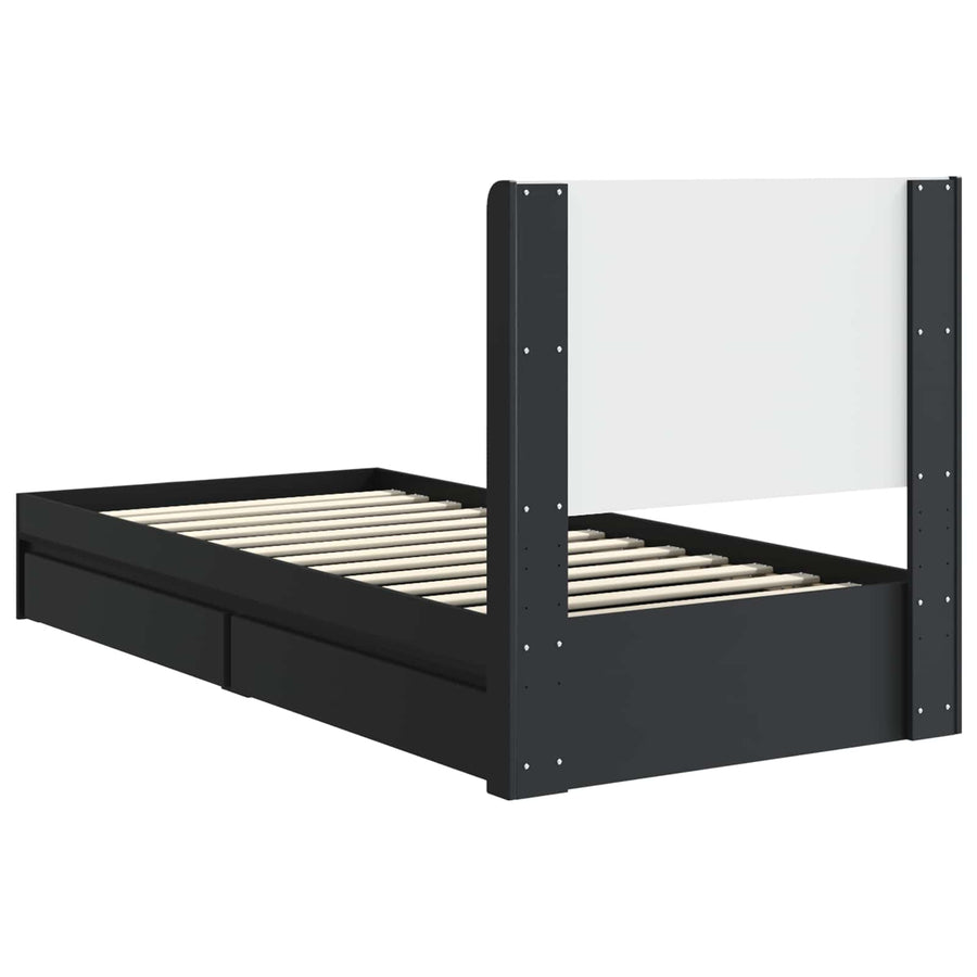 Bedframe met opbergruimte en hoofdbord Zwart 75 x 190 cm