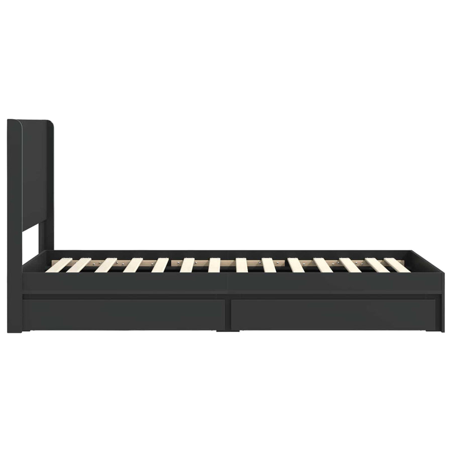 Bedframe met opbergruimte en hoofdbord Zwart 75 x 190 cm