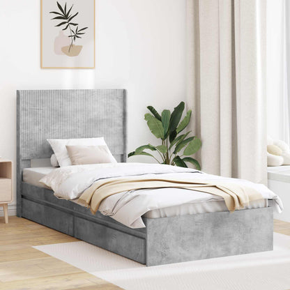 Bedframe met opbergruimte en hoofdbord Betongrijs 75 x 190 cm