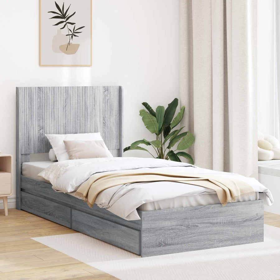 Bedframe met opbergruimte en hoofdbord Grijs Sonoma 75 x 190 cm