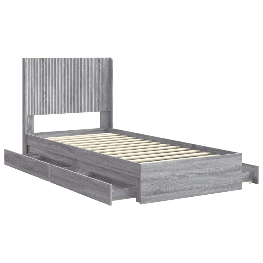Bedframe met opbergruimte en hoofdbord Grijs Sonoma 75 x 190 cm