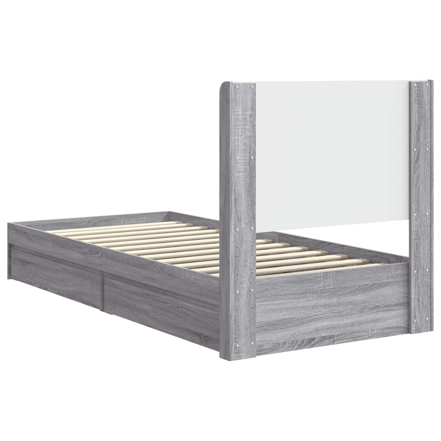 Bedframe met opbergruimte en hoofdbord Grijs Sonoma 75 x 190 cm