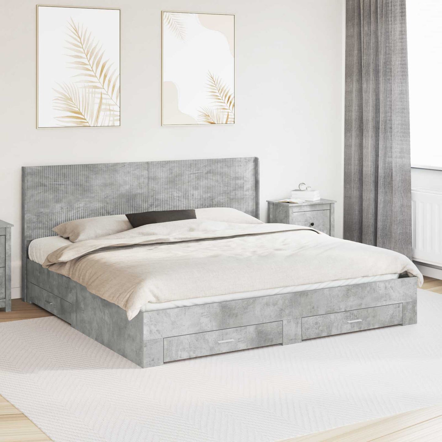 Bedframe met opbergruimte en hoofdbord Betongrijs Bewerkt hout