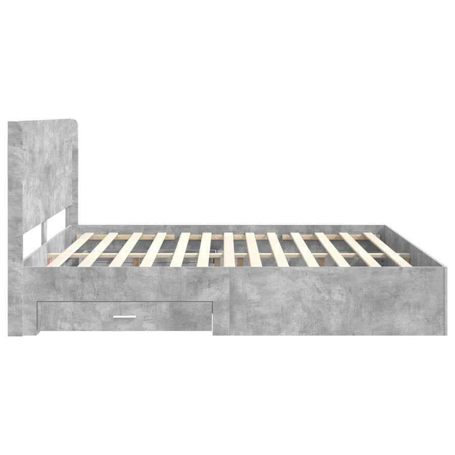 Bedframe met opbergruimte en hoofdbord Betongrijs Bewerkt hout