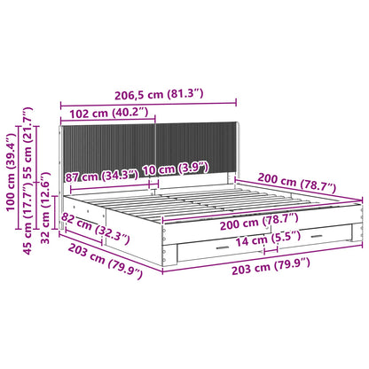 Bedframe met opbergruimte en hoofdbord Betongrijs Bewerkt hout