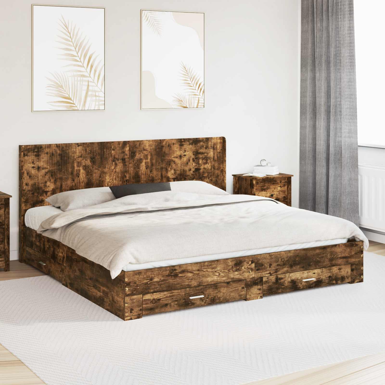 Bedframe met opbergruimte en hoofdbord Gerookt eiken