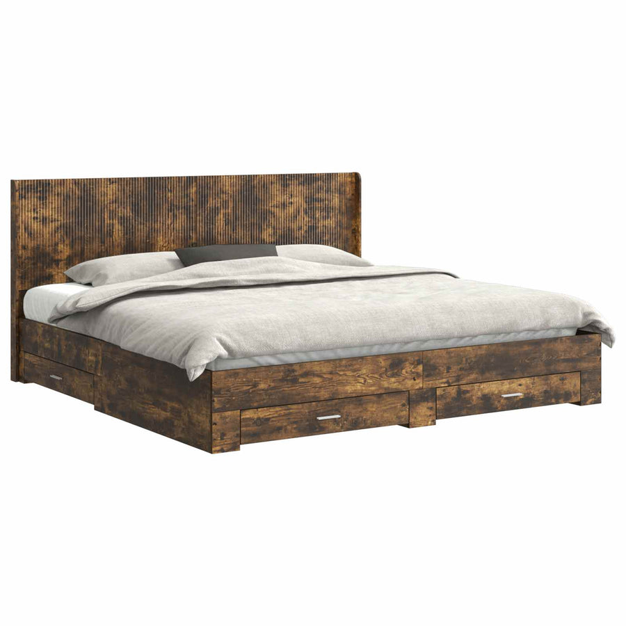 Bedframe met opbergruimte en hoofdbord Gerookt eiken