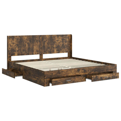 Bedframe met opbergruimte en hoofdbord Gerookt eiken