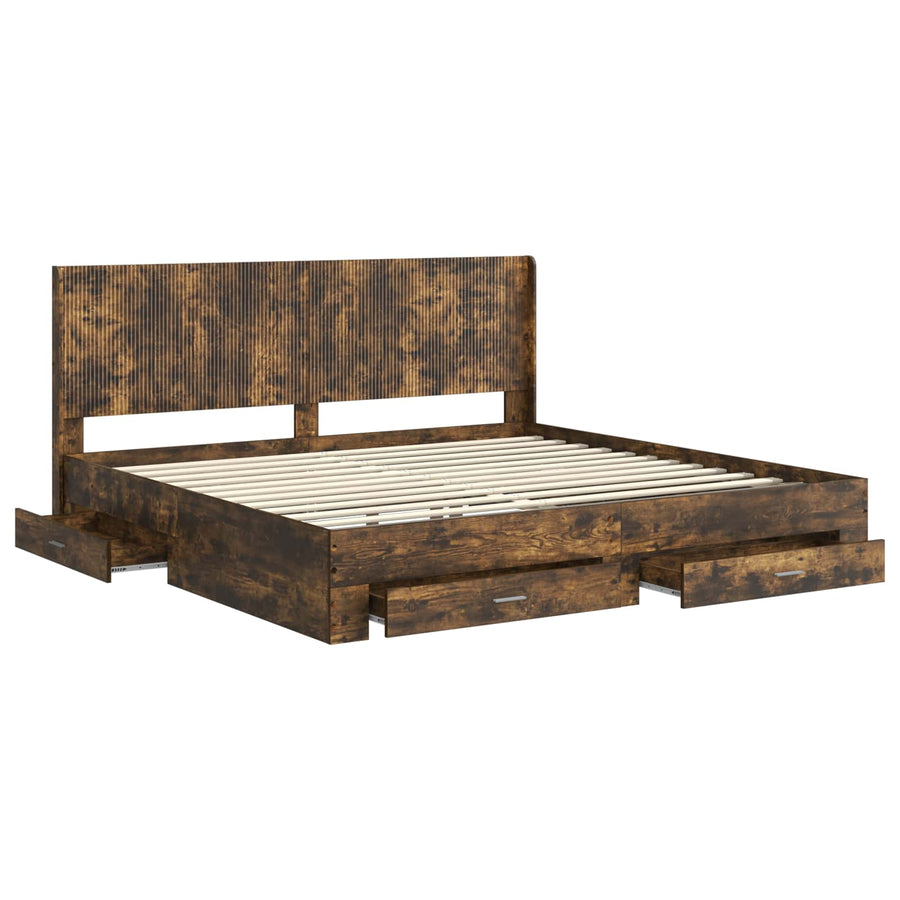 Bedframe met opbergruimte en hoofdbord Gerookt eiken