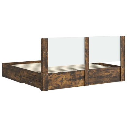Bedframe met opbergruimte en hoofdbord Gerookt eiken