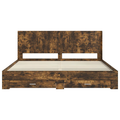 Bedframe met opbergruimte en hoofdbord Gerookt eiken