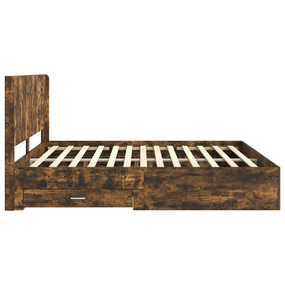 Bedframe met opbergruimte en hoofdbord Gerookt eiken