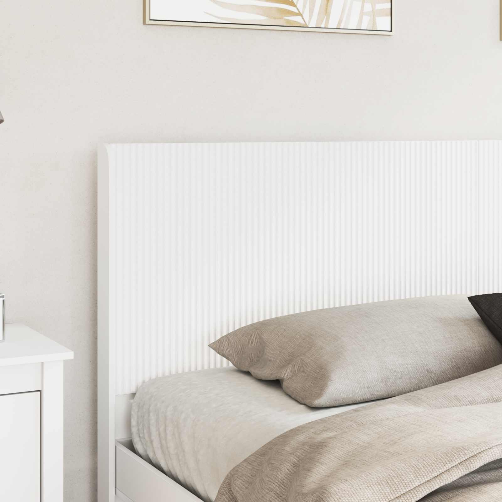 Bedframe met opbergruimte en hoofdbord Wit Bewerkt hout