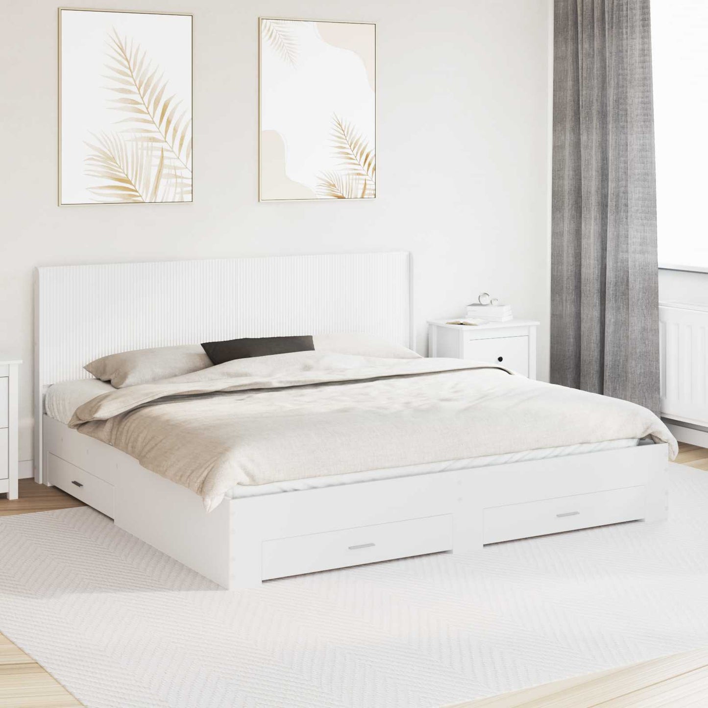 Bedframe met opbergruimte en hoofdbord Wit Bewerkt hout
