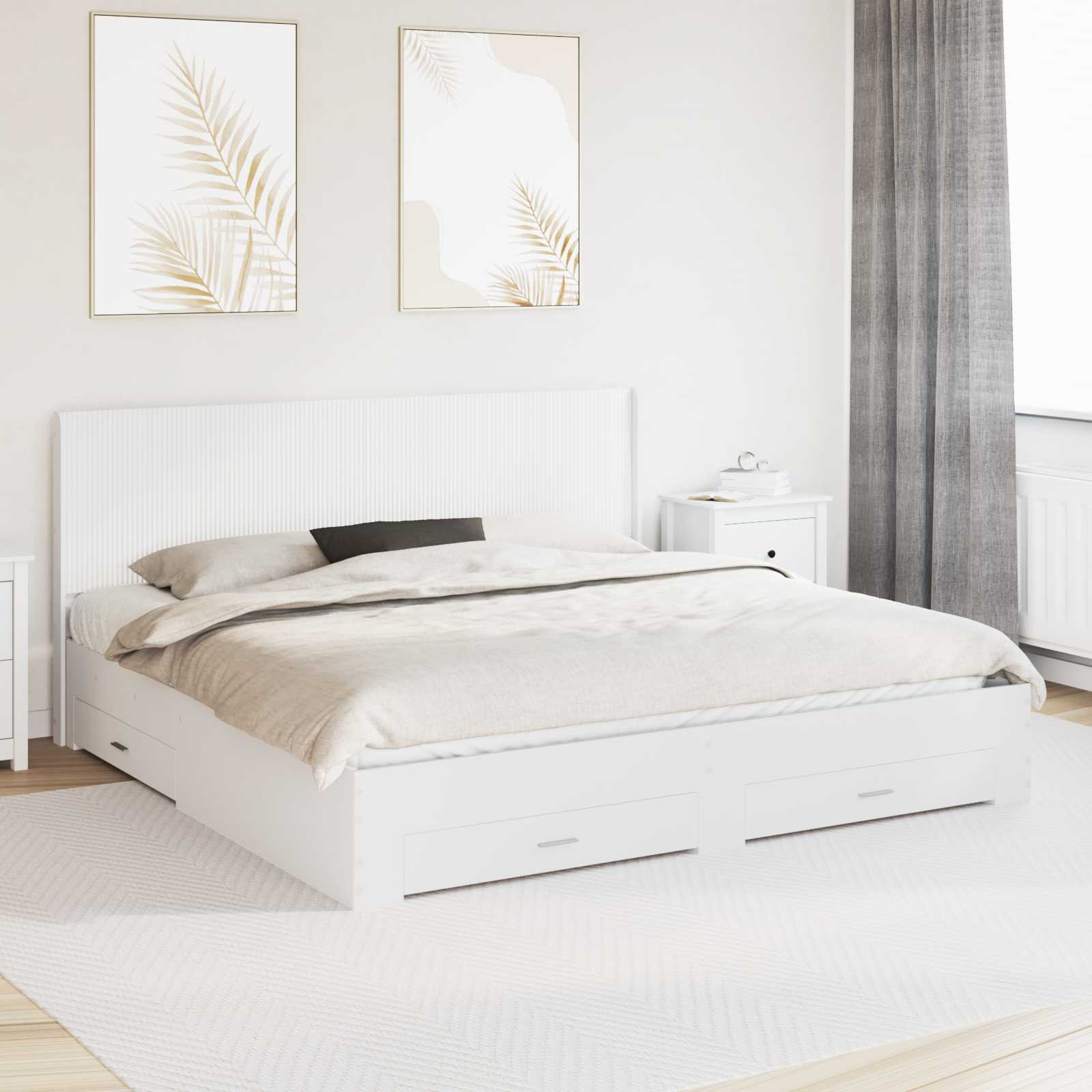 Bedframe met opbergruimte en hoofdbord Wit Bewerkt hout