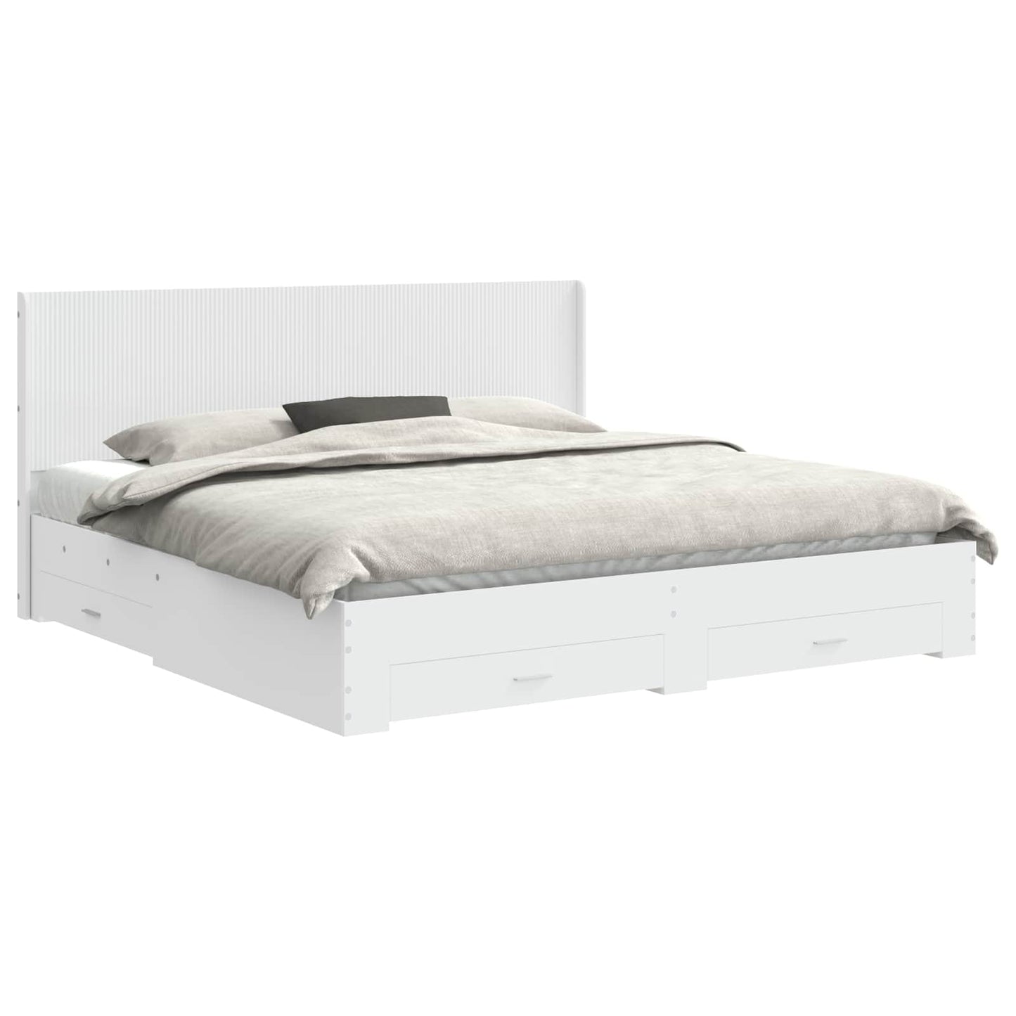 Bedframe met opbergruimte en hoofdbord Wit Bewerkt hout