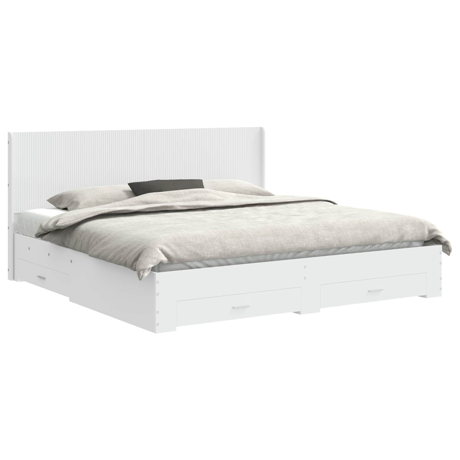 Bedframe met opbergruimte en hoofdbord Wit Bewerkt hout
