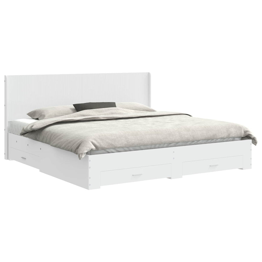 Bedframe met opbergruimte en hoofdbord Wit Bewerkt hout