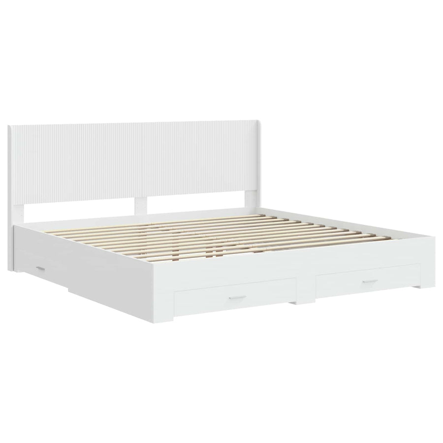Bedframe met opbergruimte en hoofdbord Wit Bewerkt hout