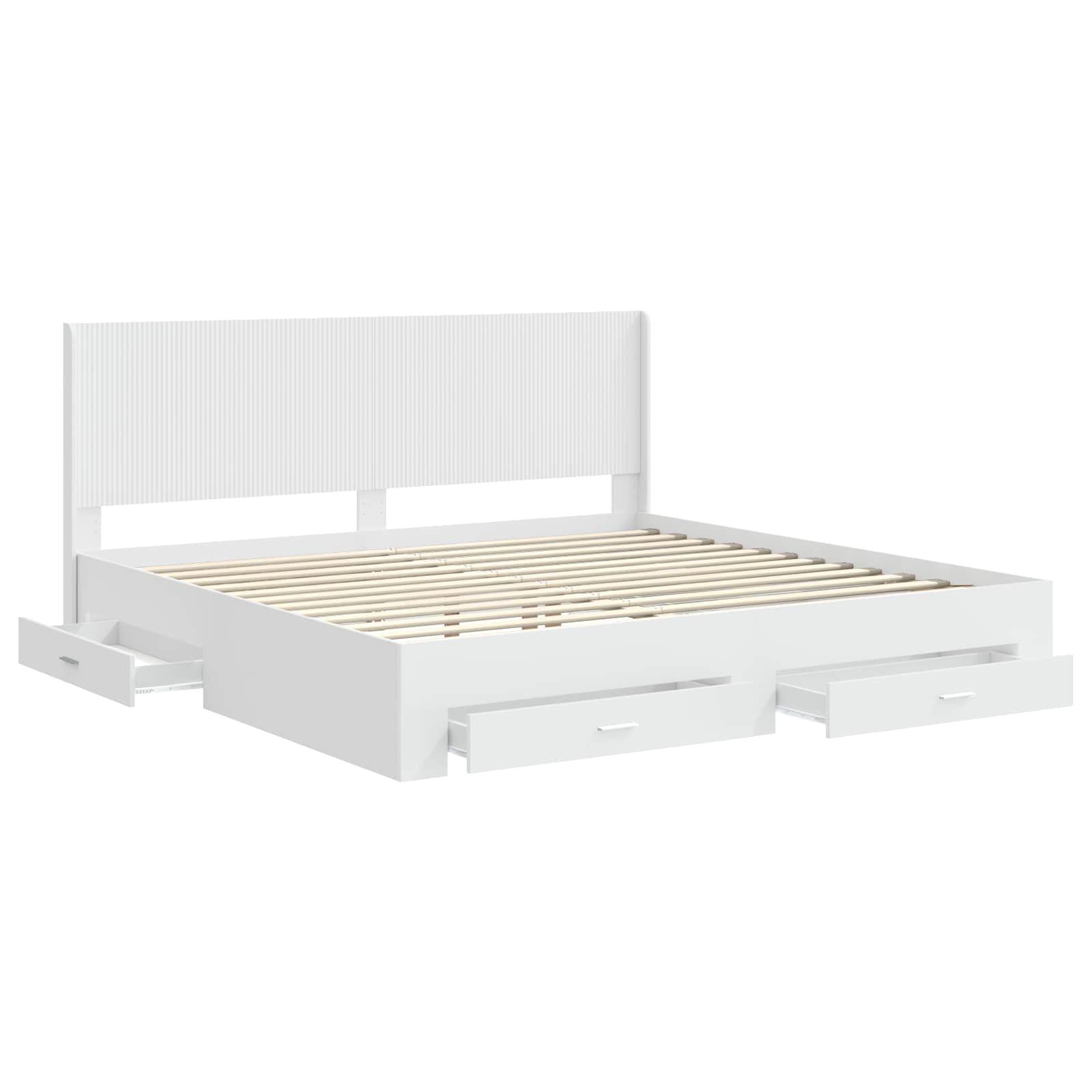 Bedframe met opbergruimte en hoofdbord Wit Bewerkt hout