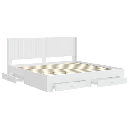 Bedframe met opbergruimte en hoofdbord Wit Bewerkt hout