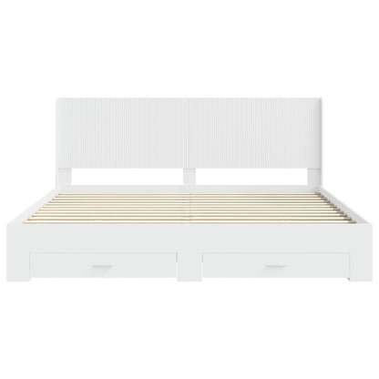 Bedframe met opbergruimte en hoofdbord Wit Bewerkt hout