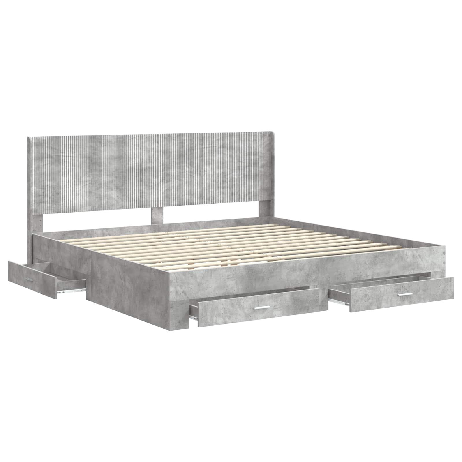 Bedframe met opbergruimte en hoofdbord Betongrijs Bewerkt hout