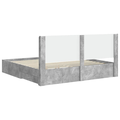 Bedframe met opbergruimte en hoofdbord Betongrijs Bewerkt hout