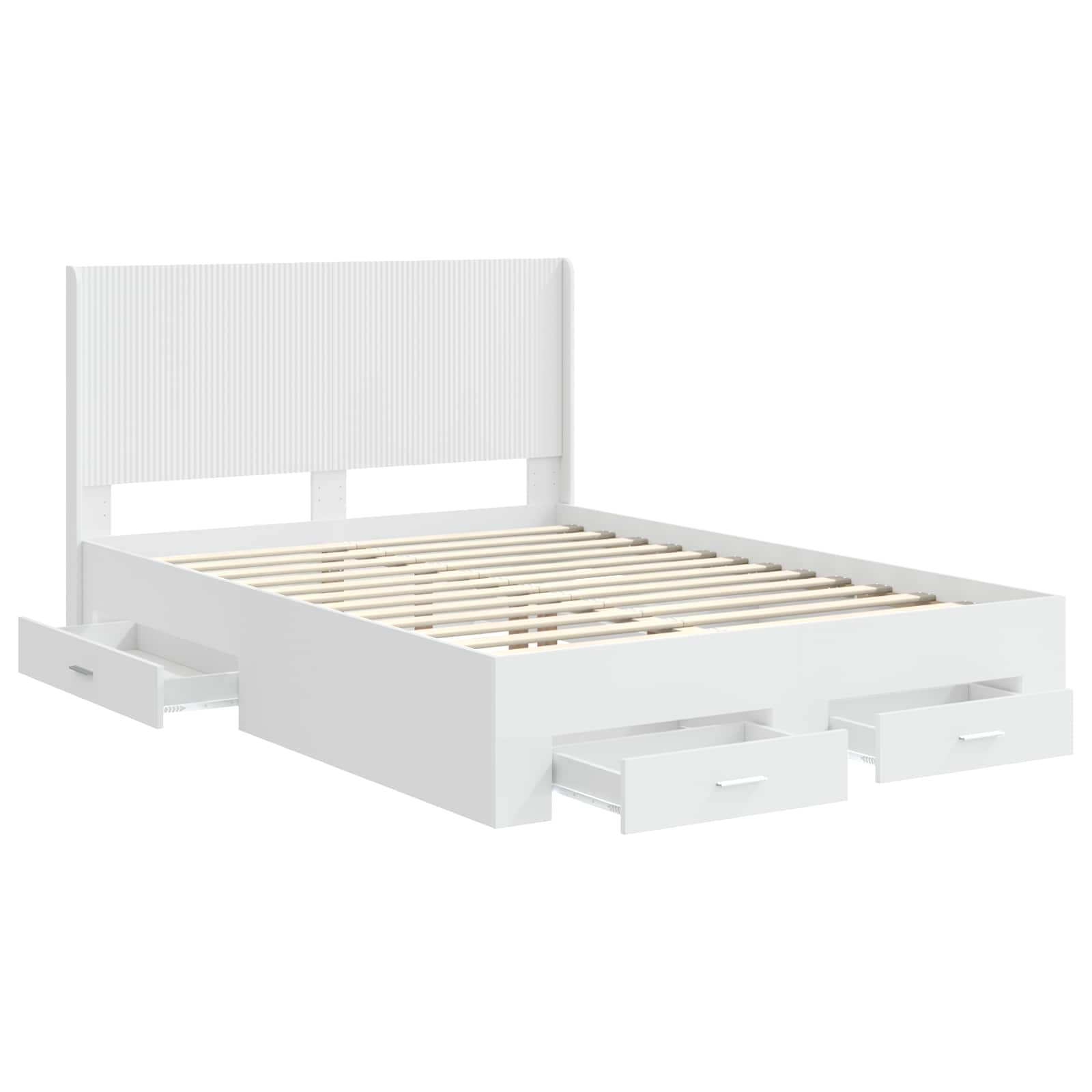 Bedframe met opbergruimte en hoofdbord Wit Bewerkt hout
