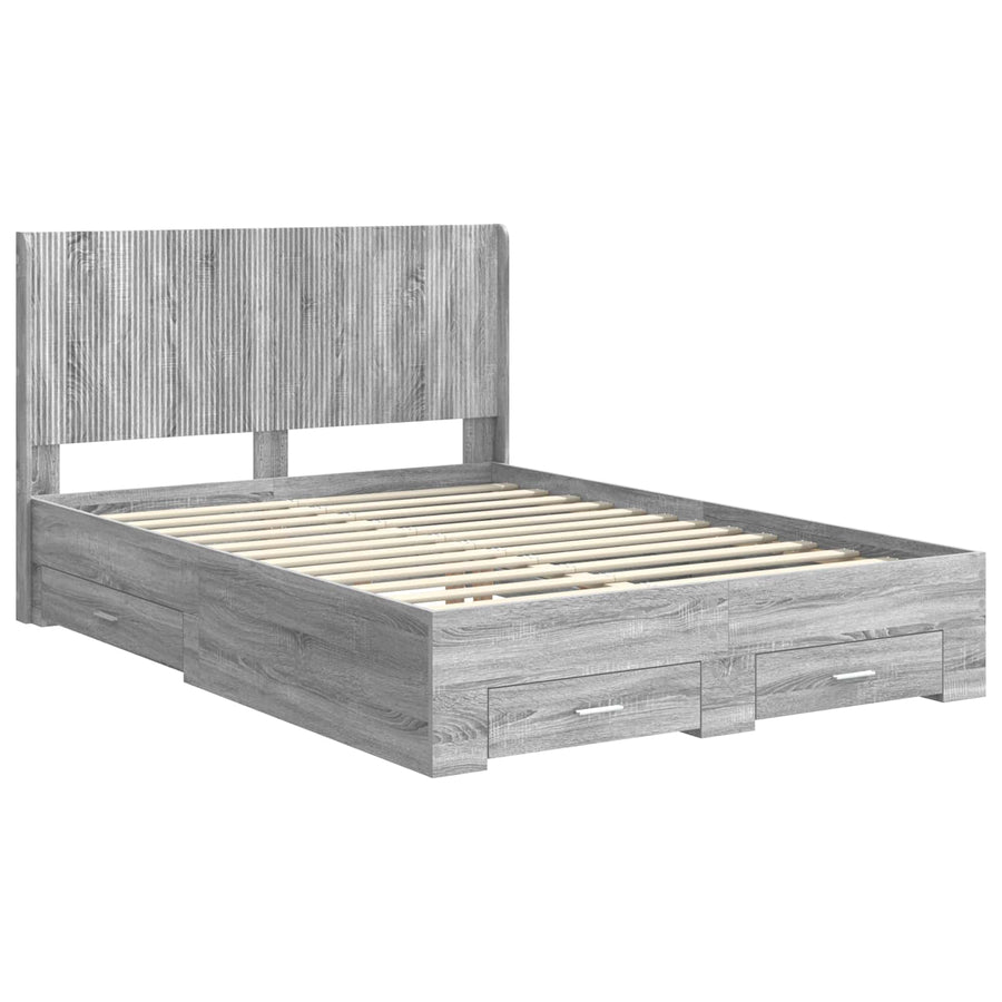 Bedframe met opbergruimte en hoofdbord Grijs Sonoma