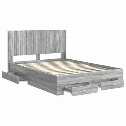 Bedframe met opbergruimte en hoofdbord Grijs Sonoma